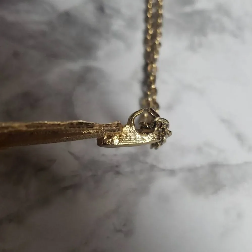Vintage Gold Tone‎ Brushed Smooth Textures Pendant Necklace